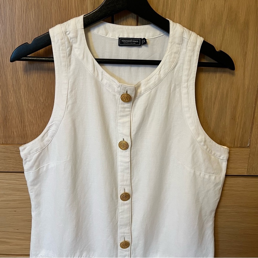 Vineyard Vines Linen Blend Button Front Mini Dress White Small Preppy Old Money - Picture 2 of 6